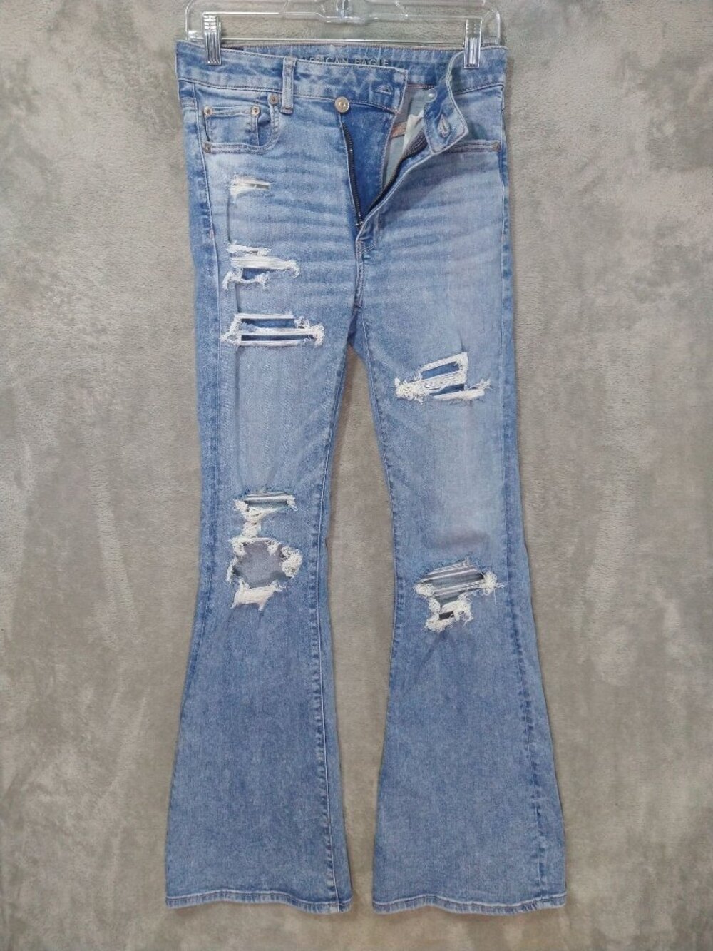 American Eagle Jeans Women 6 Long Blue Next Level Stretch Super Hi Rise Flare